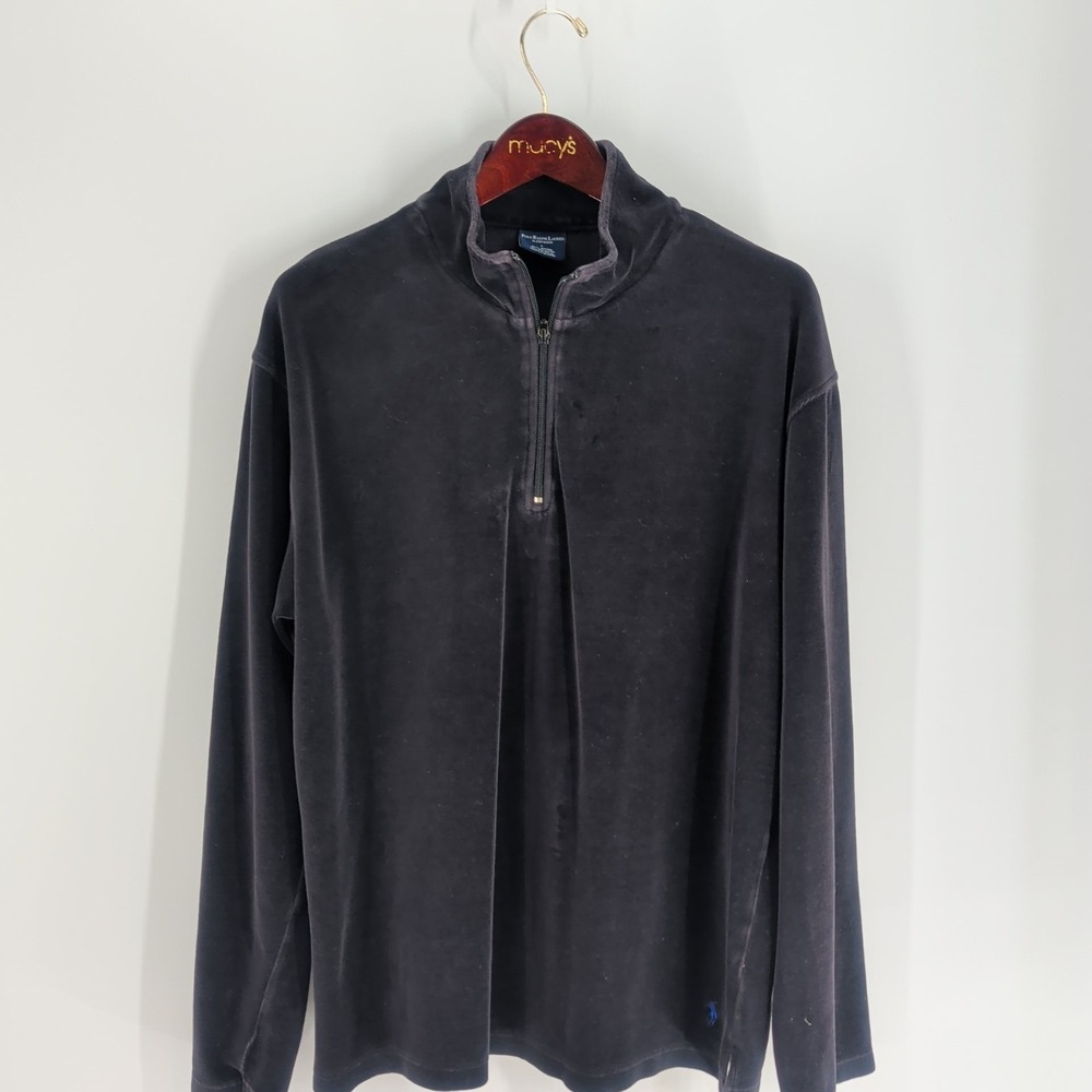 Vtg Polo Ralph Lauren 1/4 Zip Big Blue Pony Sleepwear Sweatshirt Black Size L